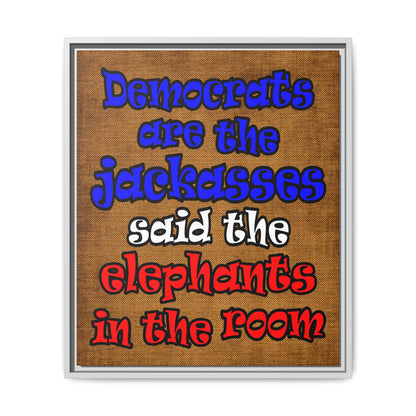 donkeys and elephants - framed canvas art (brown papyrus)