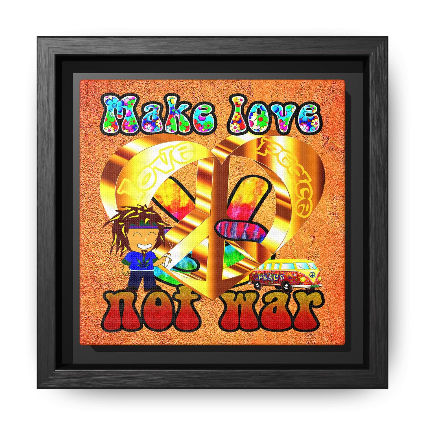 love peace - framed canvas art (burnt orange)