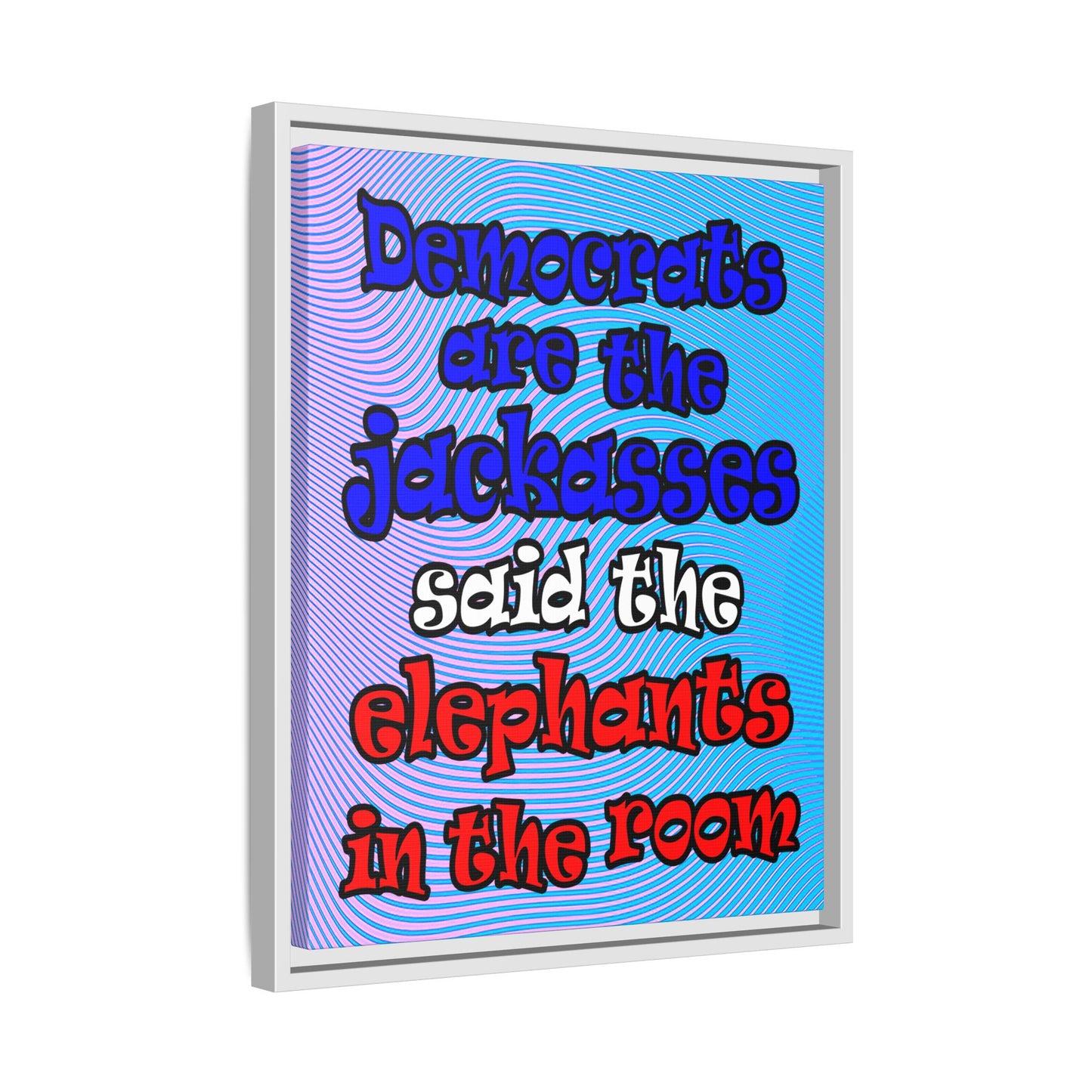 donkeys and elephants - framed canvas art (light blue-purple wave)
