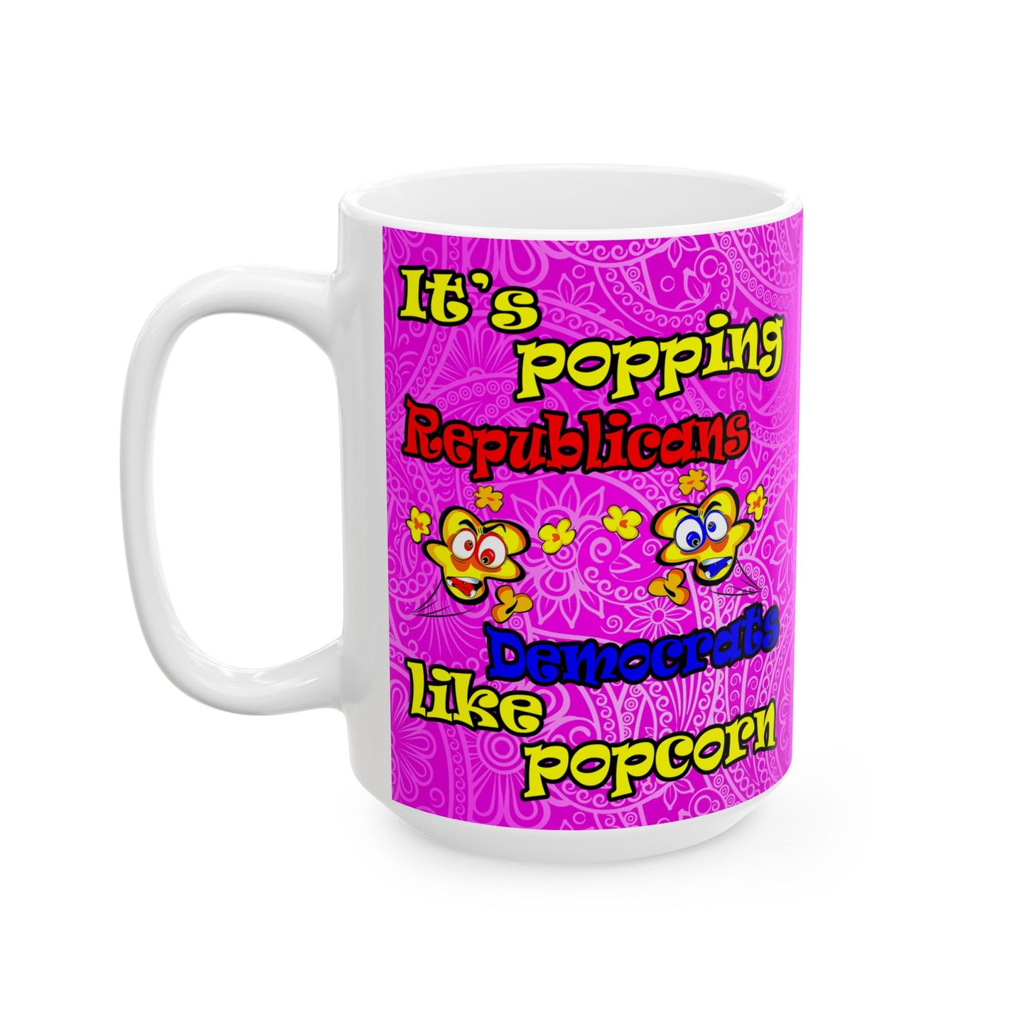 popping like popcorn - White Mug (pink swirl)