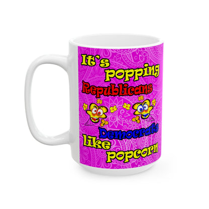 popping like popcorn - White Mug (pink swirl)