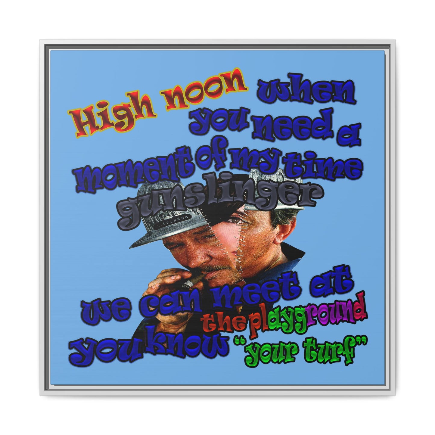 high noon - framed canvas art (light blue)