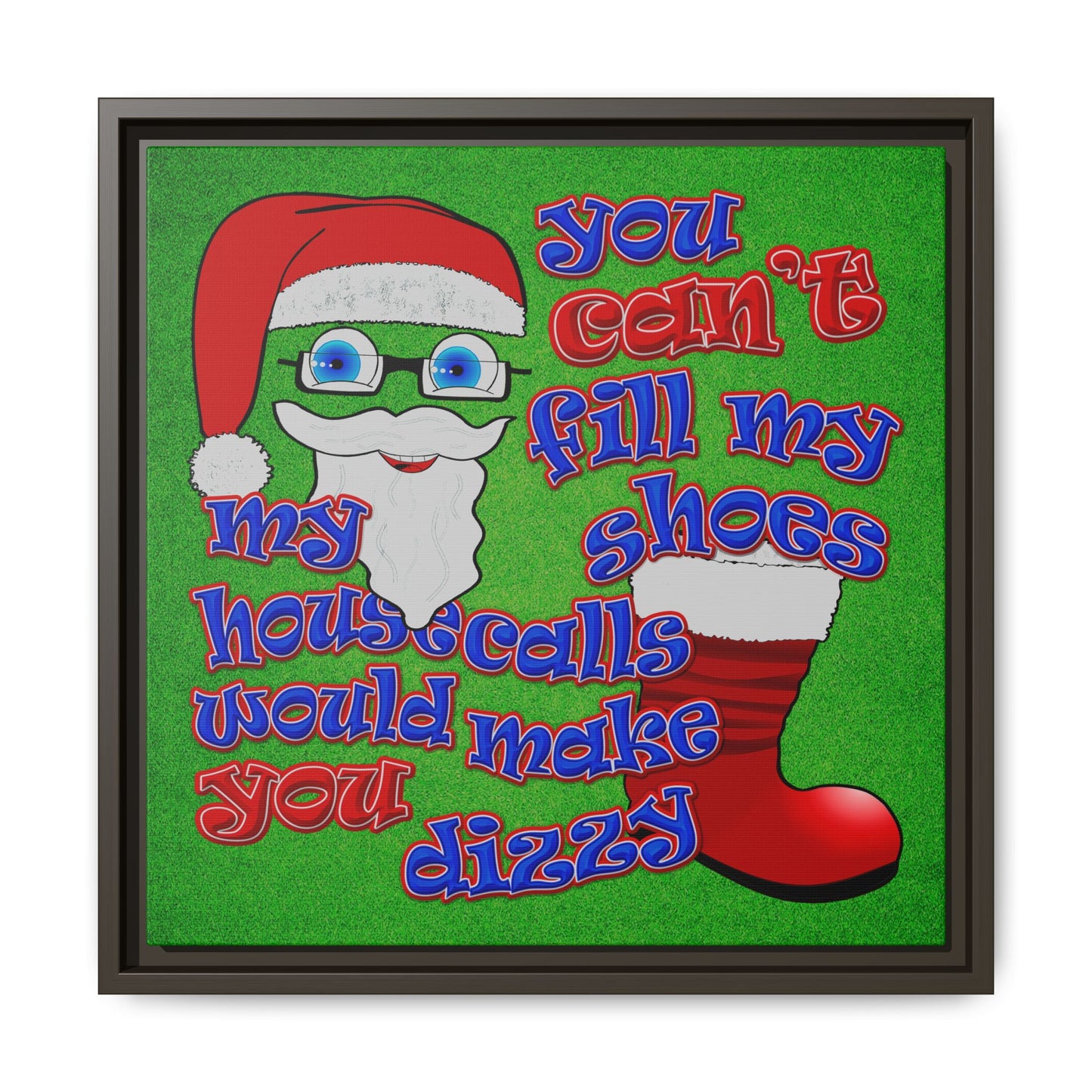 santa's shoes - framed canvas art (green turf)