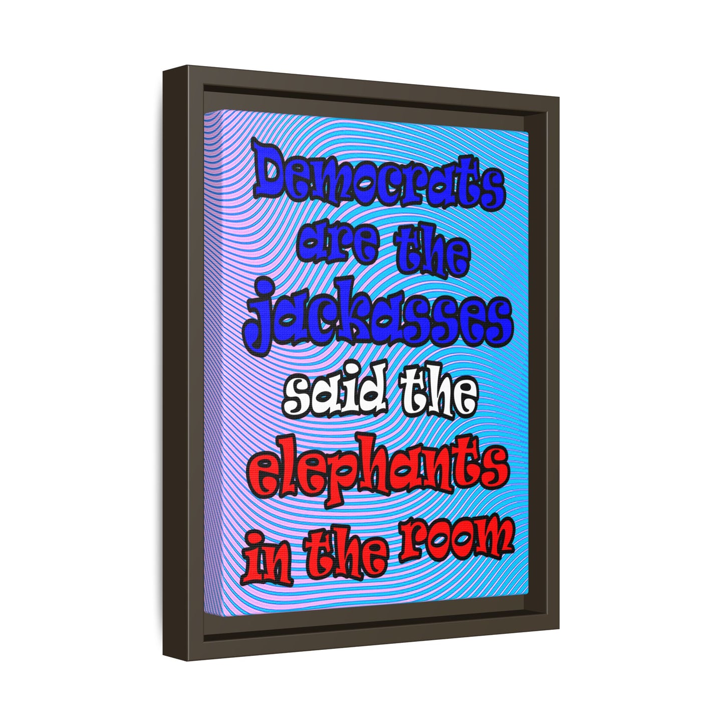 donkeys and elephants - framed canvas art (light blue-purple wave)