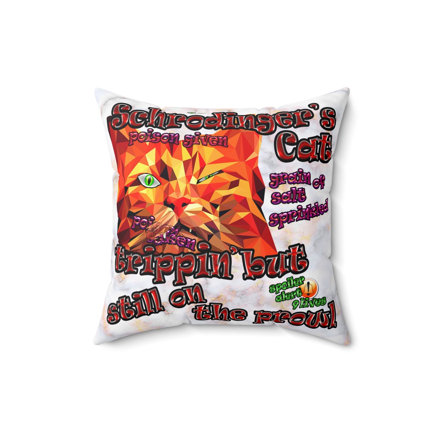 schrodinger's cat - Spun Polyester Square Pillow - (white marble)