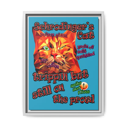 schrodinger's cat - framed canvas art (turquoise)