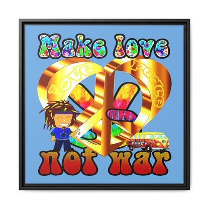 love peace - framed canvas art (light blue)