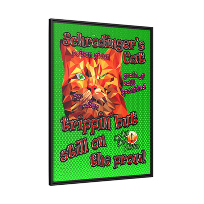 schrodinger's cat - framed canvas art (logo green)