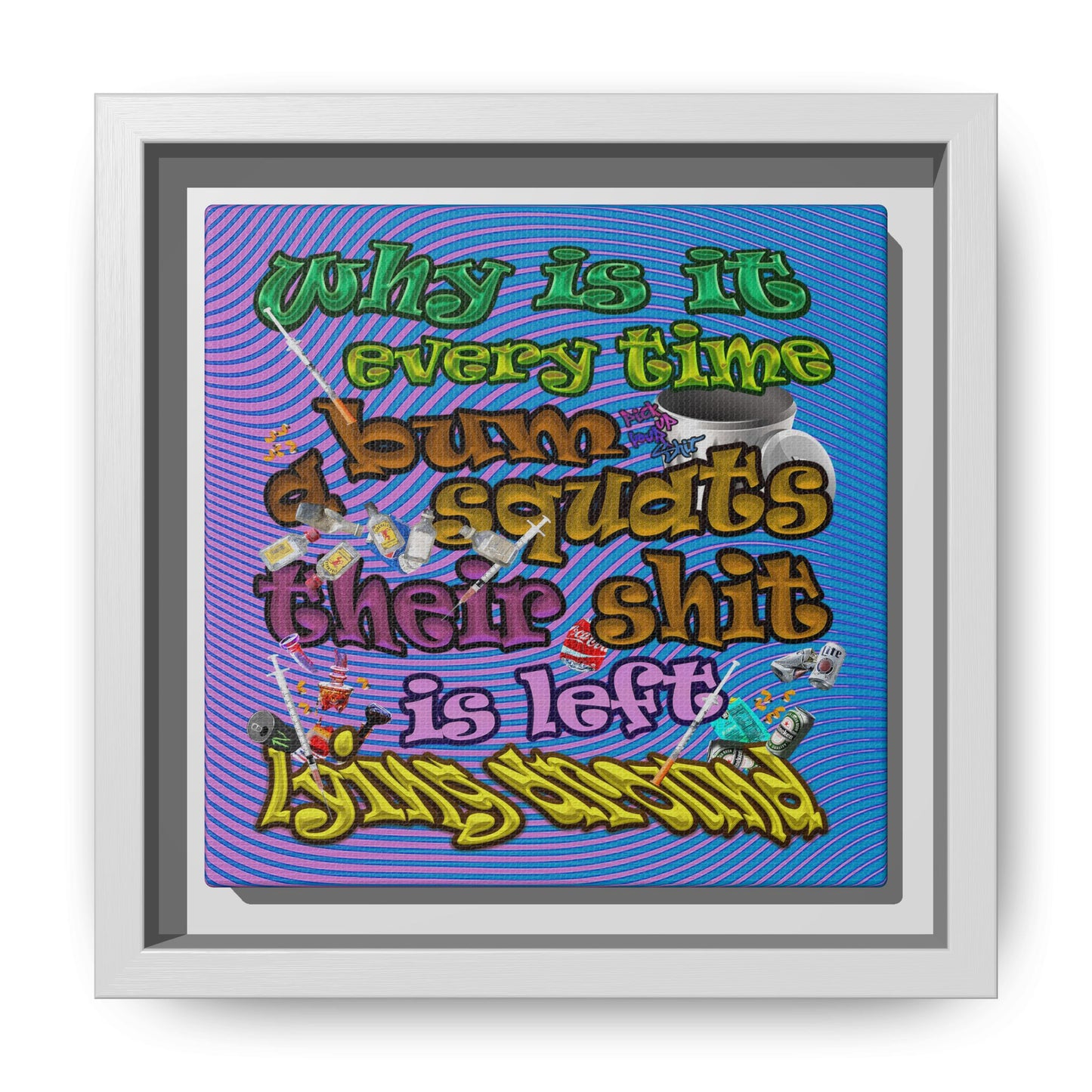 the bum's shit - framed canvas art (light blue-purple wave)
