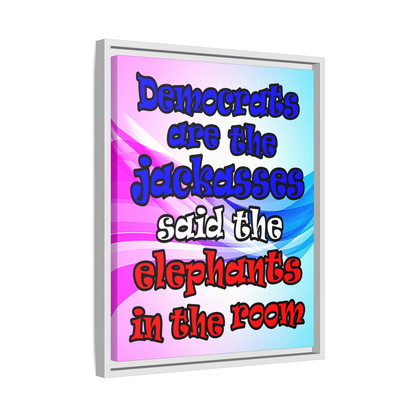 donkeys and elephants - framed canvas art (light blue-pink wave)