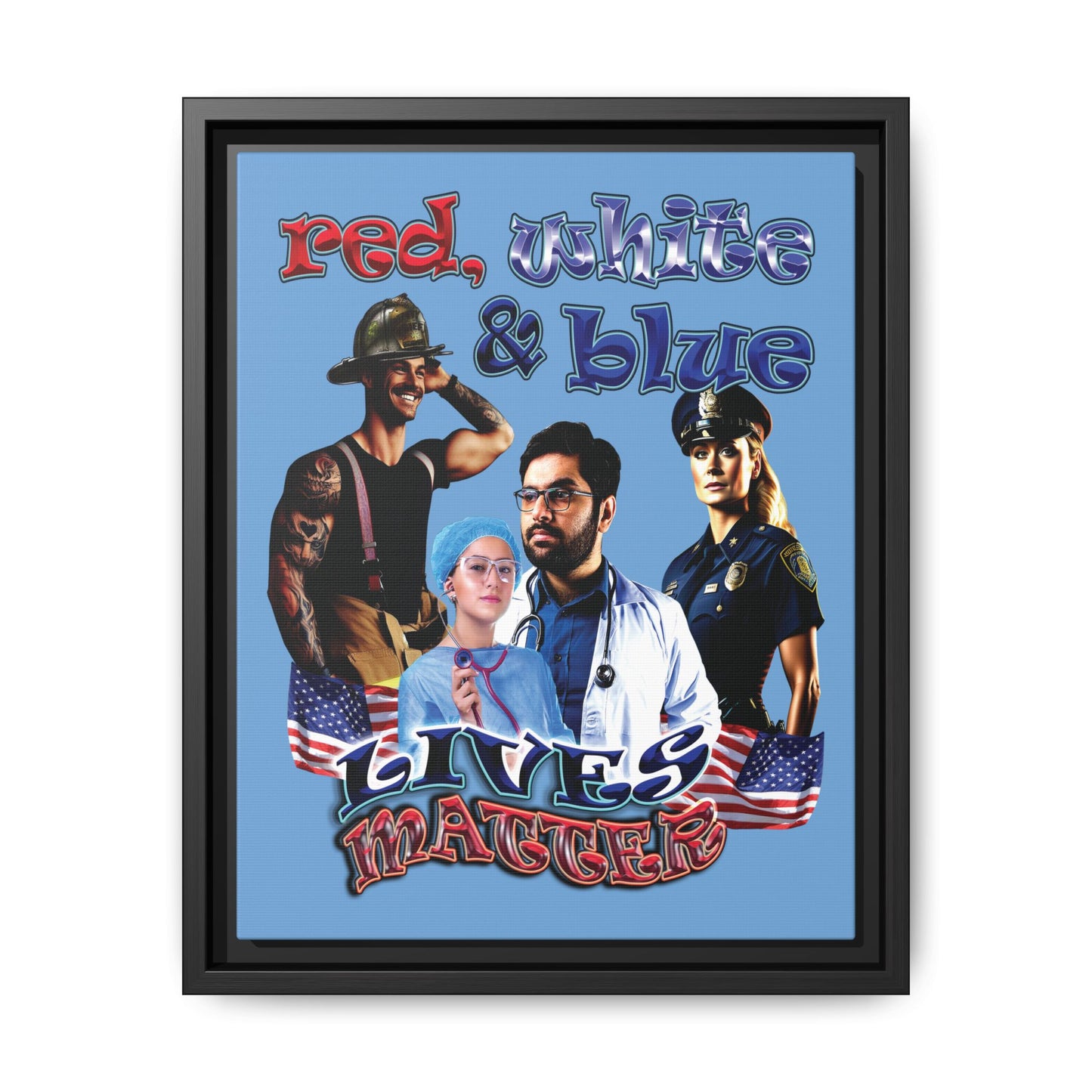 rw&b lives matter - framed canvas art (light blue)