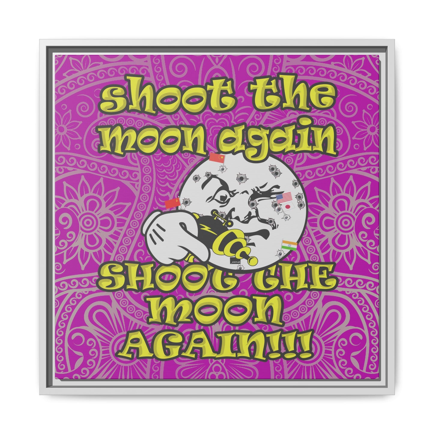 shoot the moon again - framed canvas art (pink swirl)