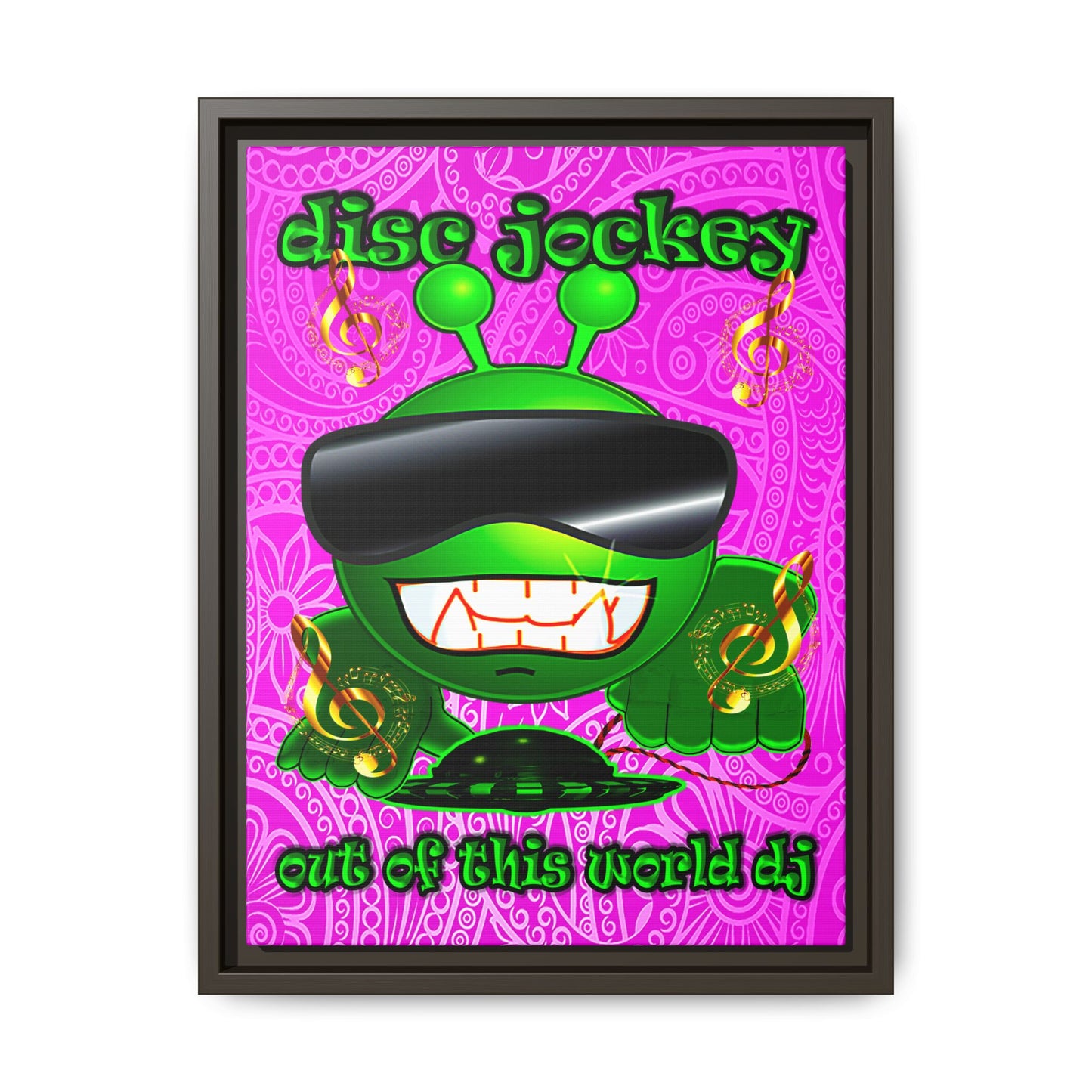 disc jockey - framed canvas art (pink swirl)