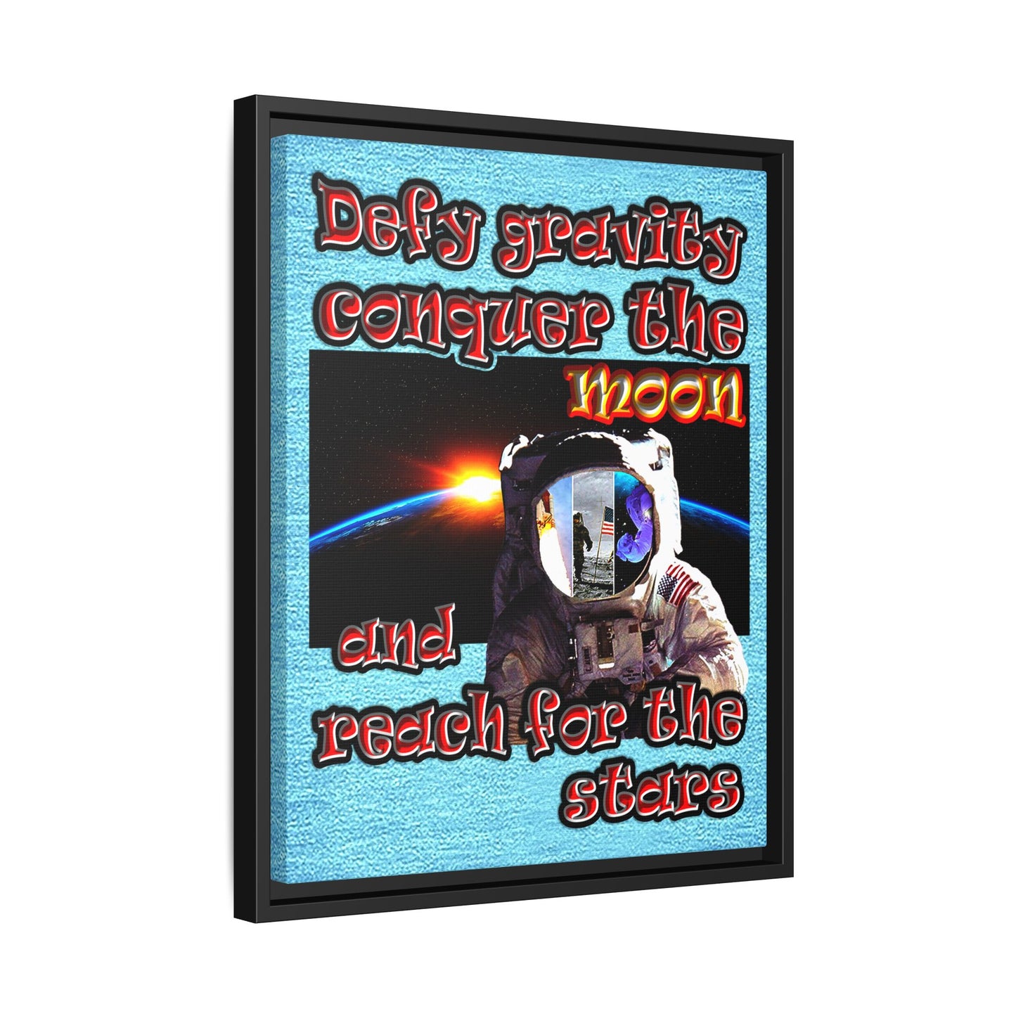 defy conquer reach - framed canvas art (faded blue)