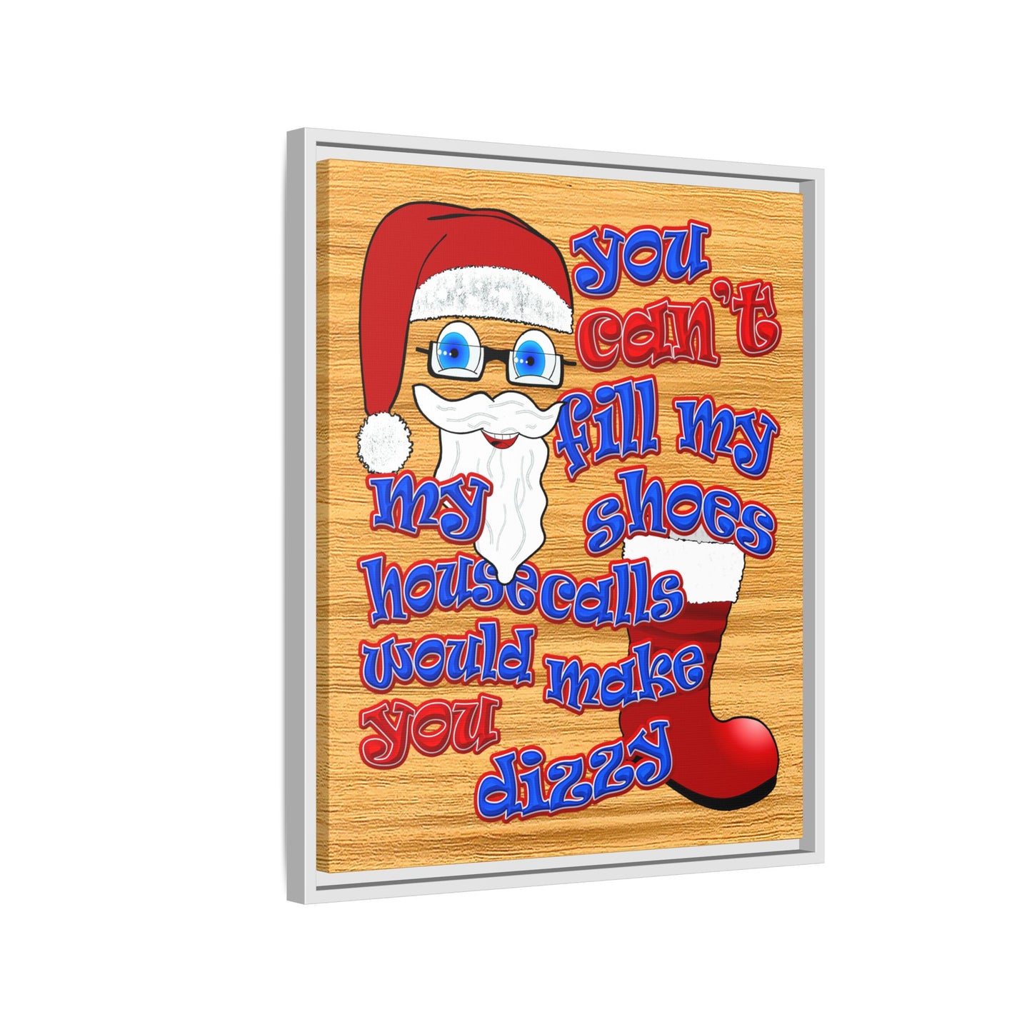 santa's shoes - framed canvas art (butterscotch wood finish)
