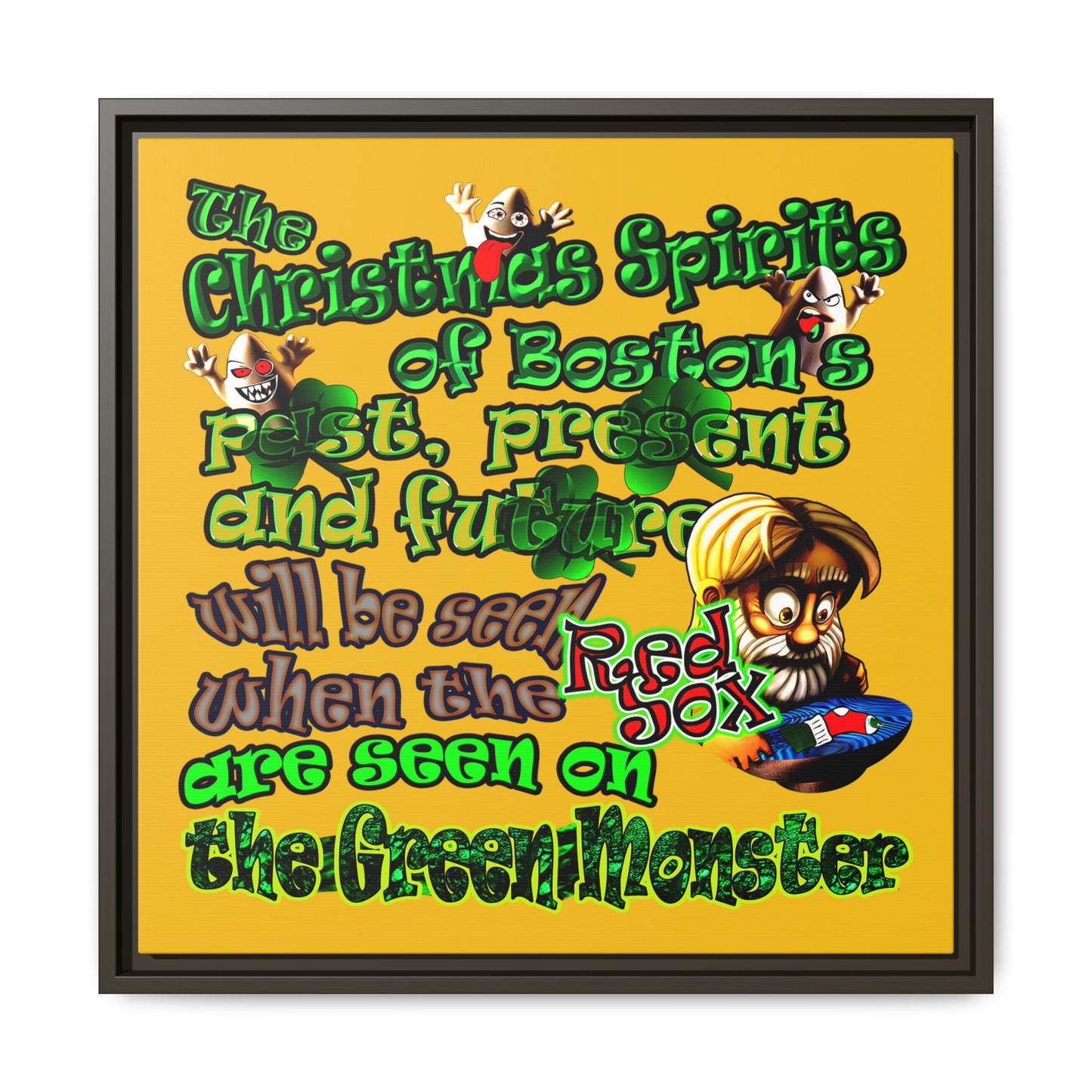 christmas spirits of boston - framed canvas art (yellow)