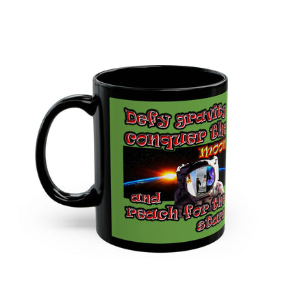defy conquer reach - Black Mug (green)