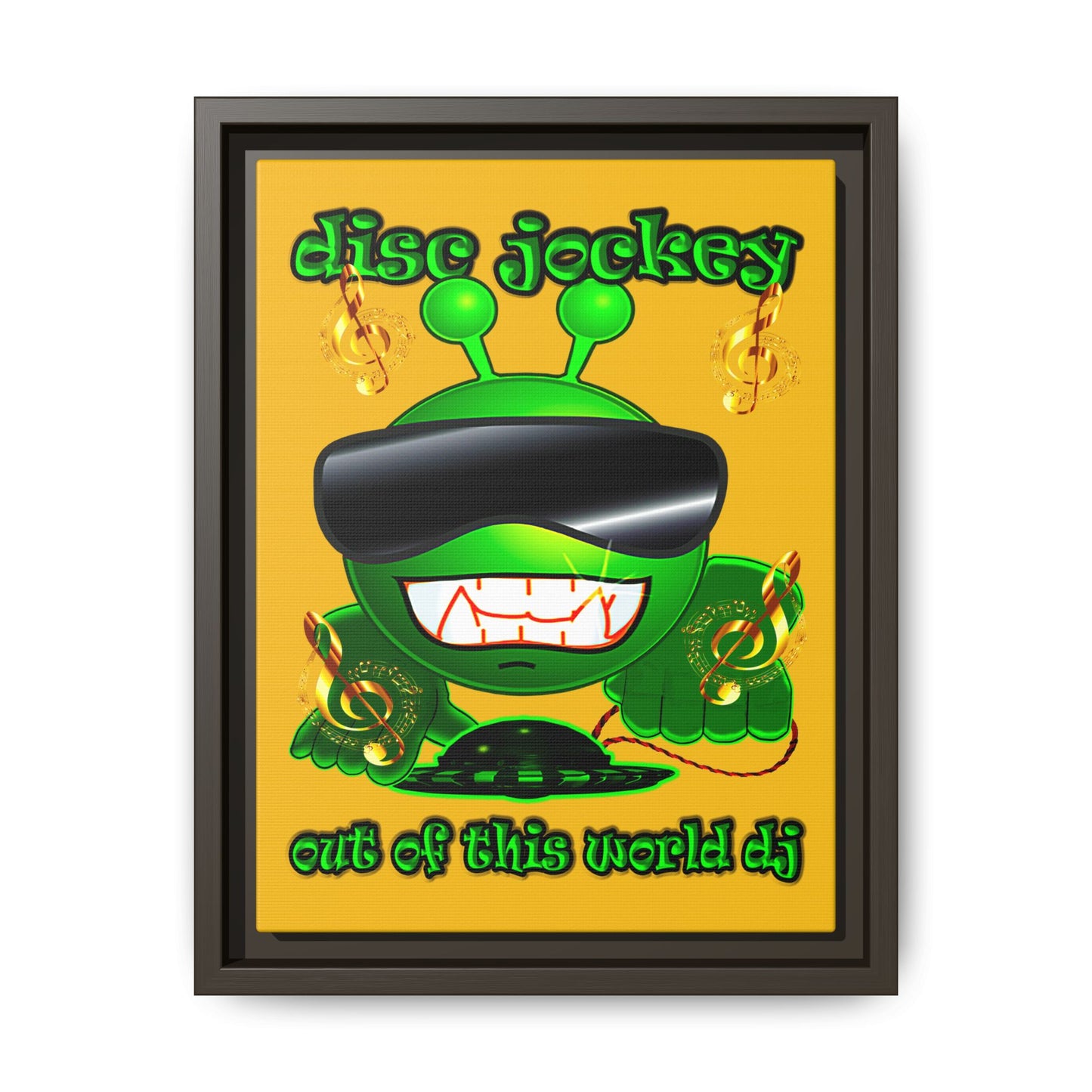 disc jockey - framed canvas art (yellow)