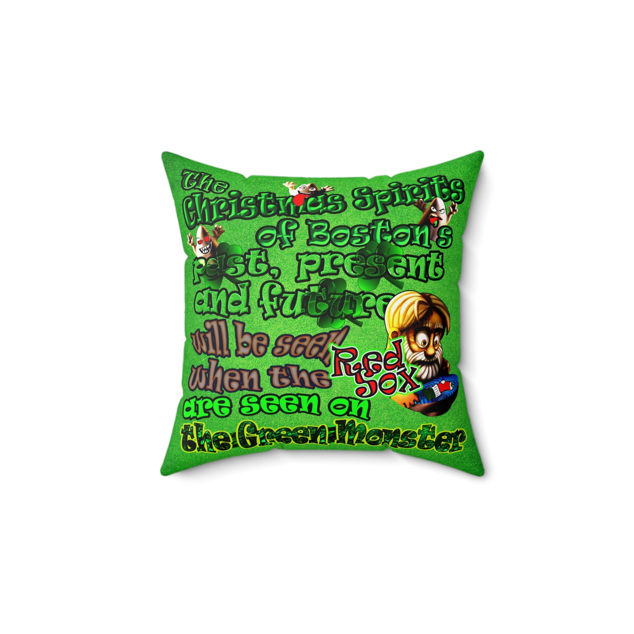 christmas spirits of boston - Spun Polyester Square Pillow - (green turf)