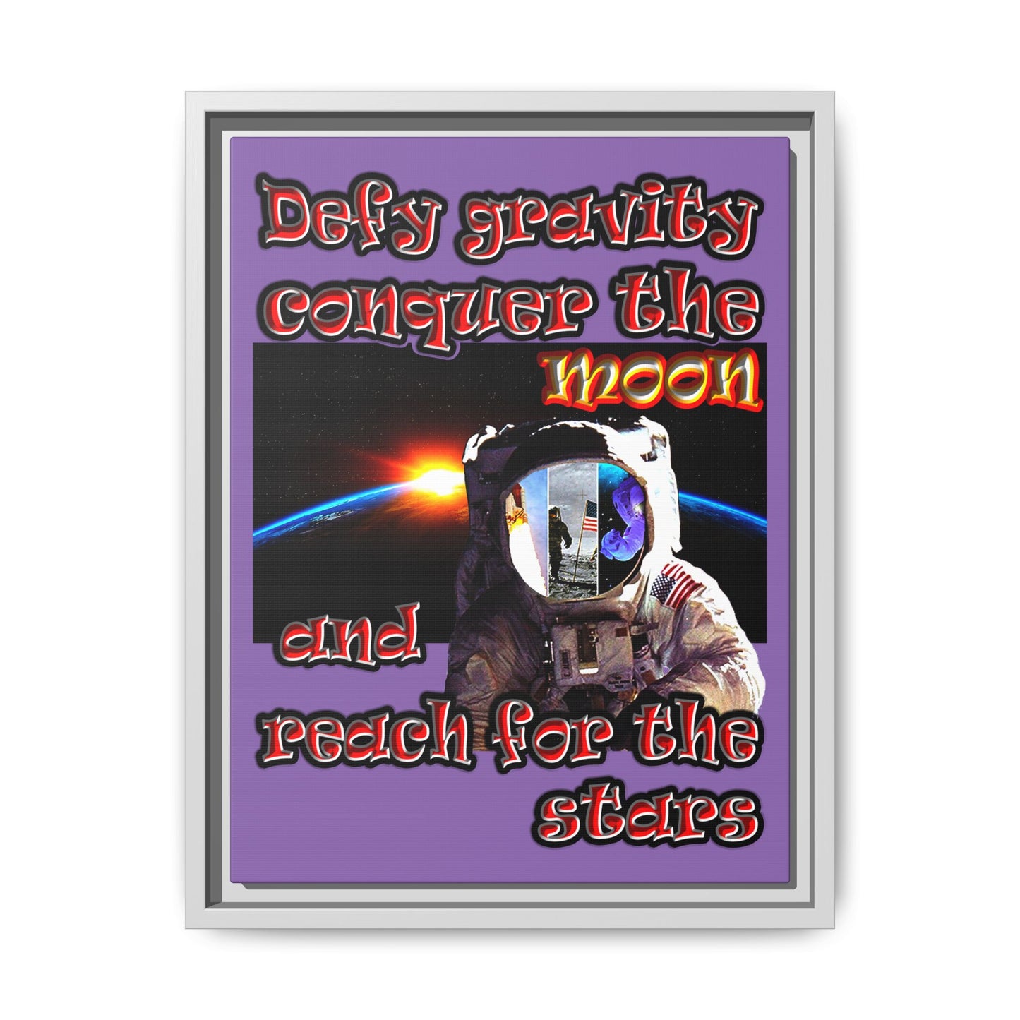 defy conquer reach - framed canvas art (light purple)