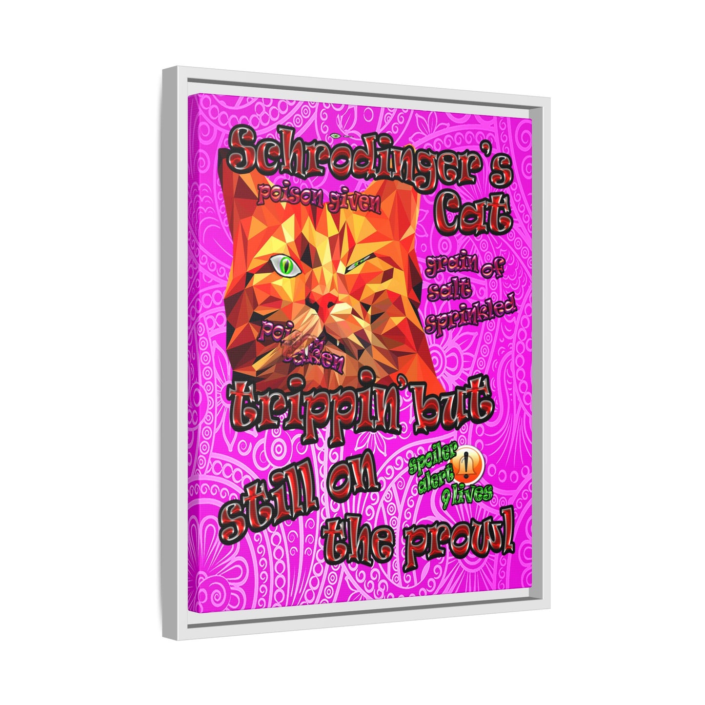 schrodinger's cat - framed canvas art (pink swirl)