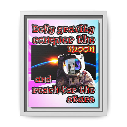 defy conquer reach - framed canvas art (light blue-pink wave)