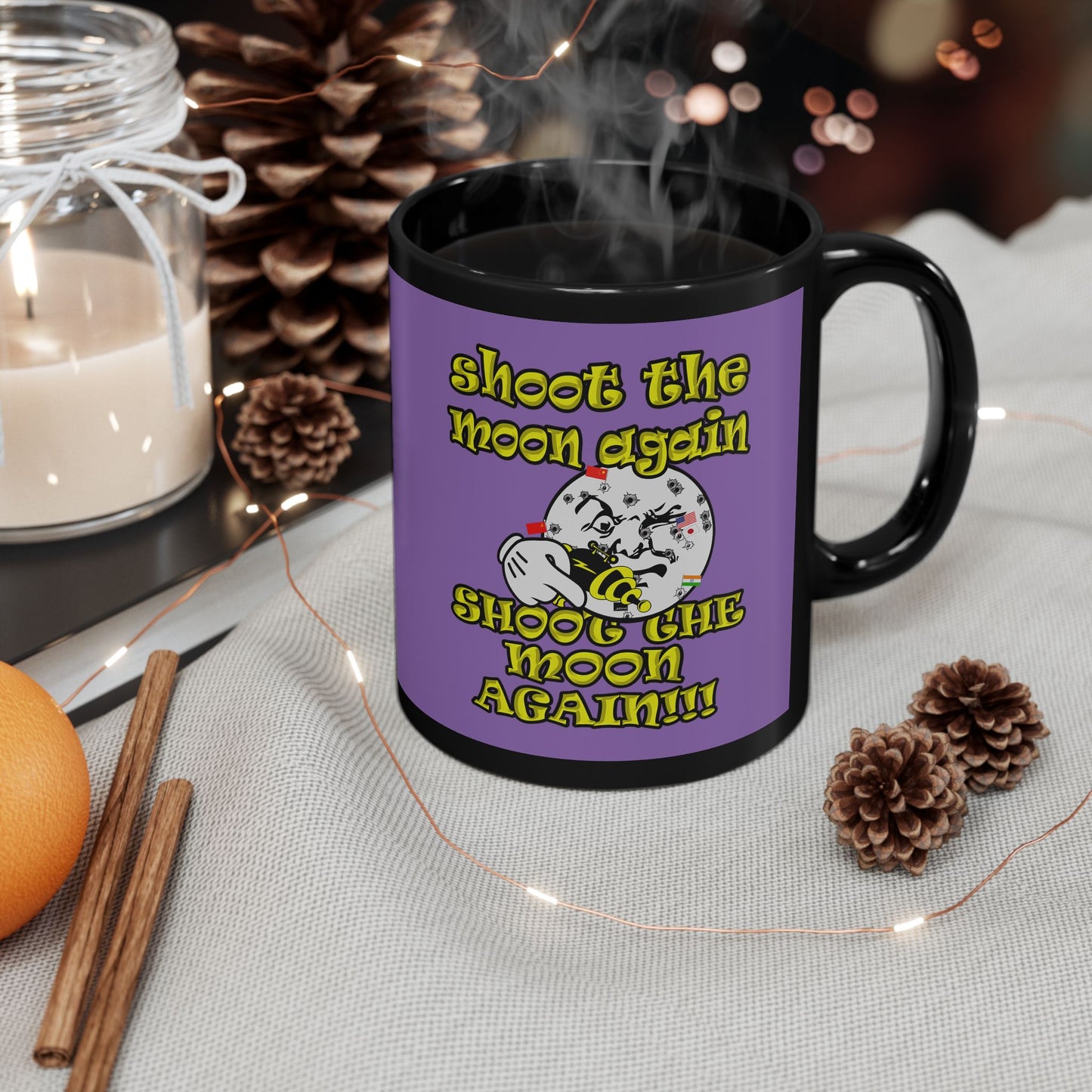 shoot the moon again - Black Mug (light purple)