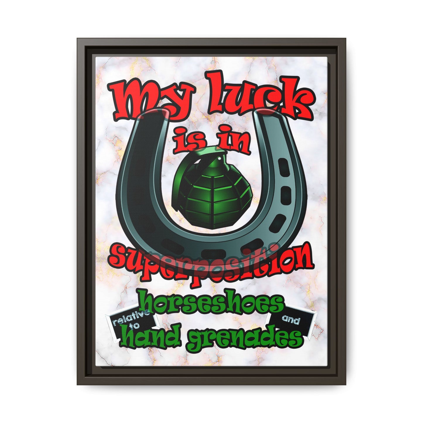 my luck - framed canvas art (white marble)
