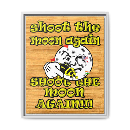 shoot the moon again - framed canvas art (butterscotch wood finish)