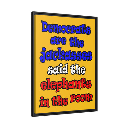 donkeys and elephants - framed canvas art (yellow)