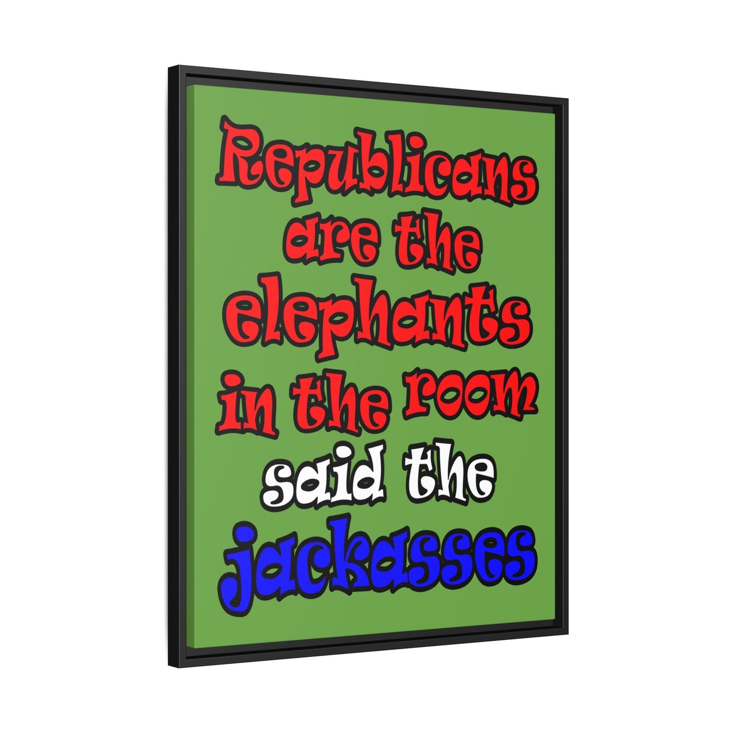 donkeys and elephants - framed canvas art (green)
