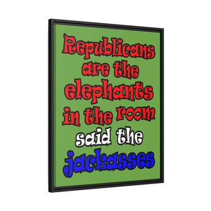 donkeys and elephants - framed canvas art (green)