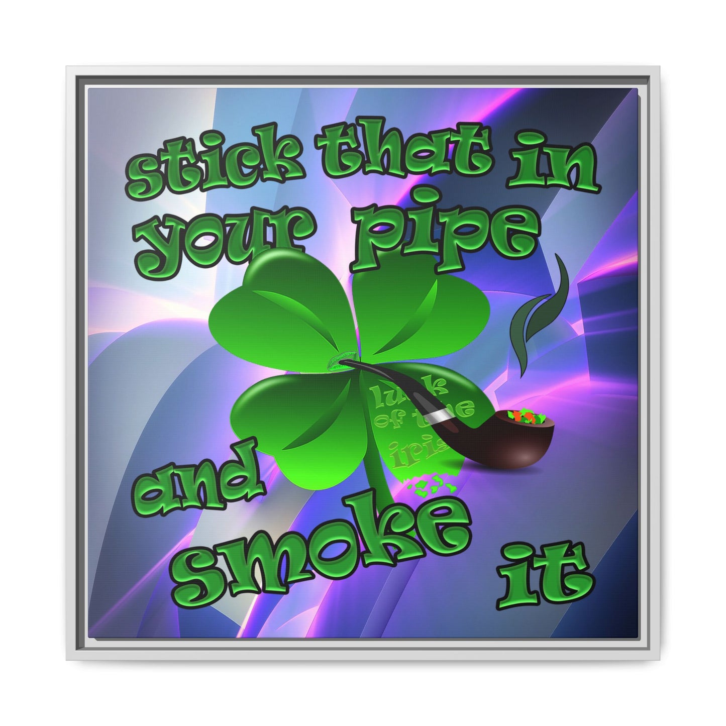 stick that in your pipe and smoke it - framed canvas art (grey-pink wave)