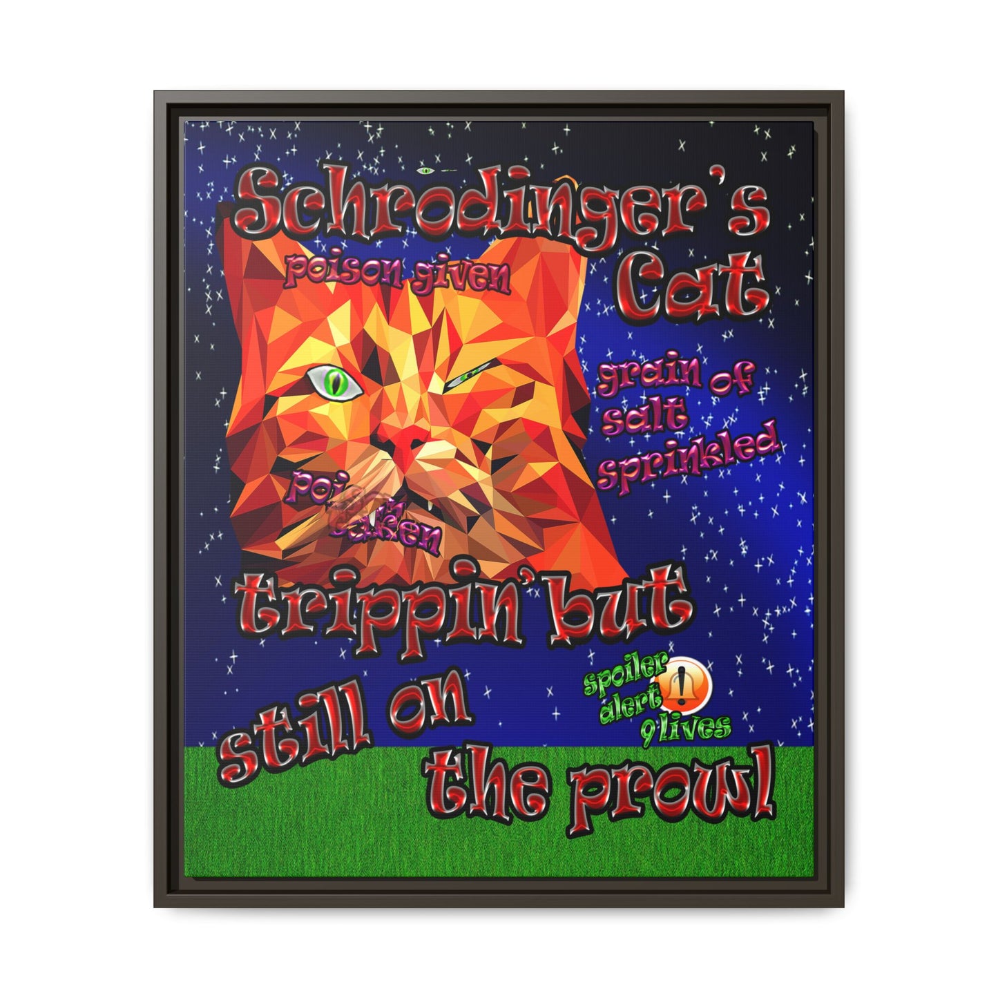 schrodinger's cat - framed canvas art ('snoops' background)