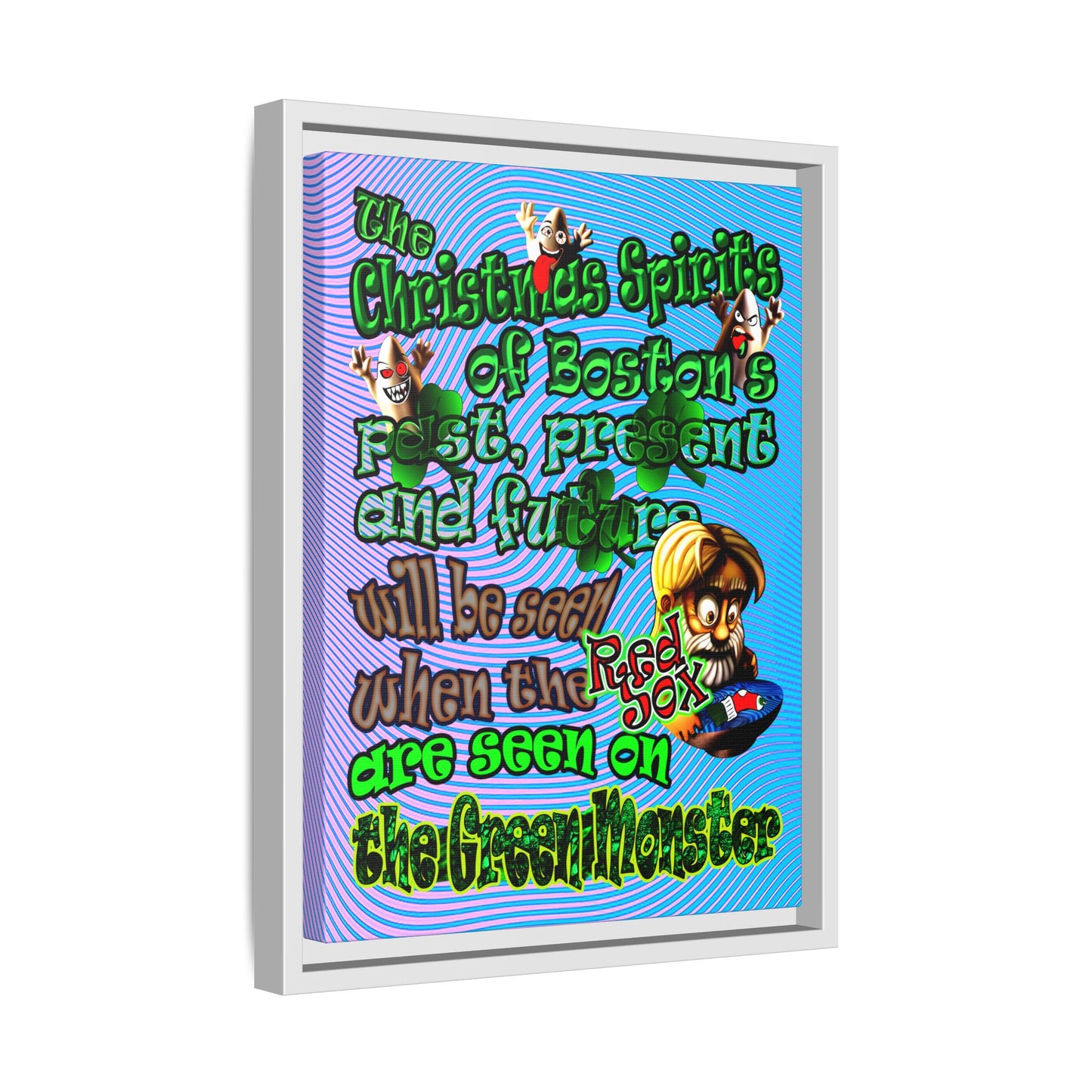 christmas spirits of boston - framed canvas art (light blue-purple wave)