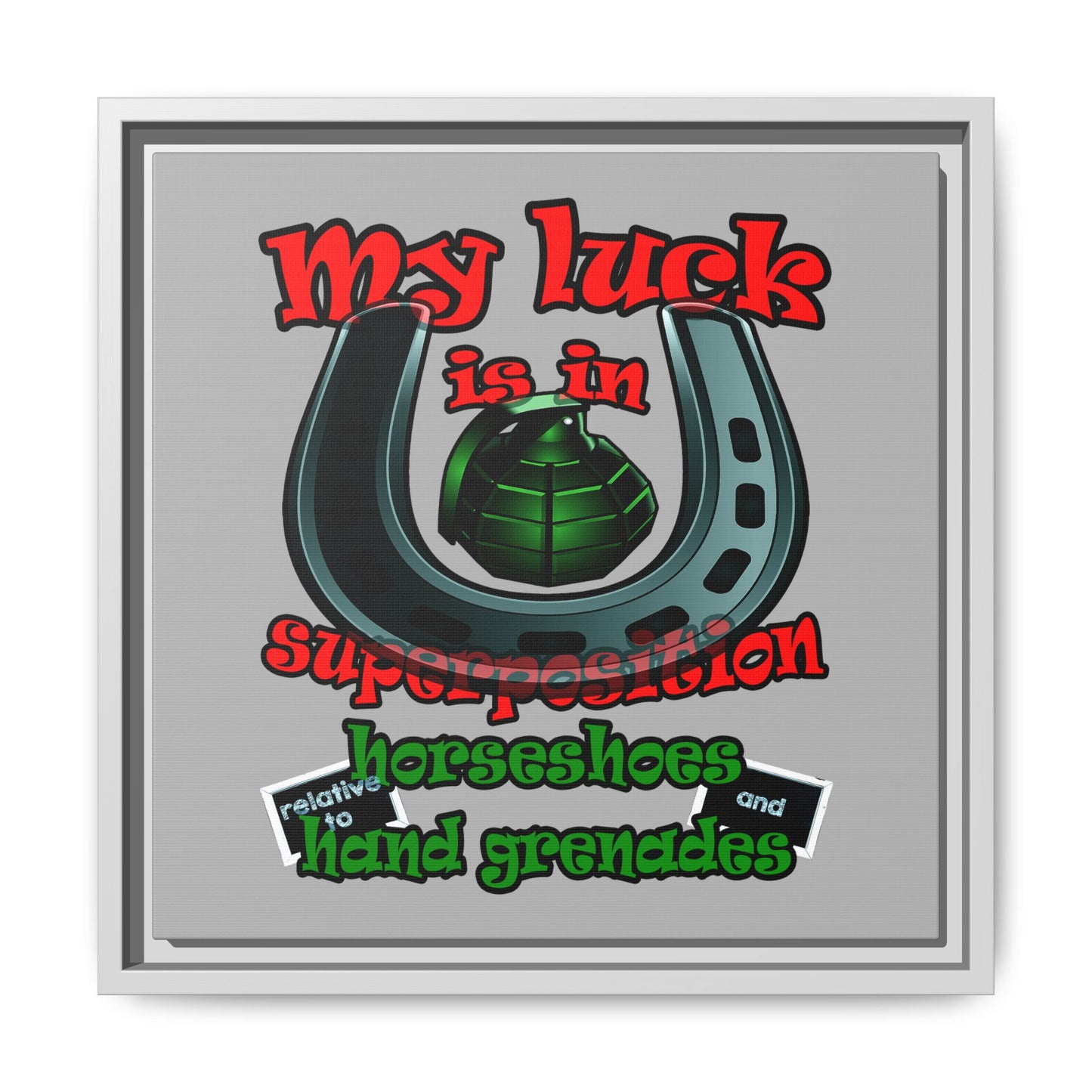 my luck - framed canvas art (light grey)