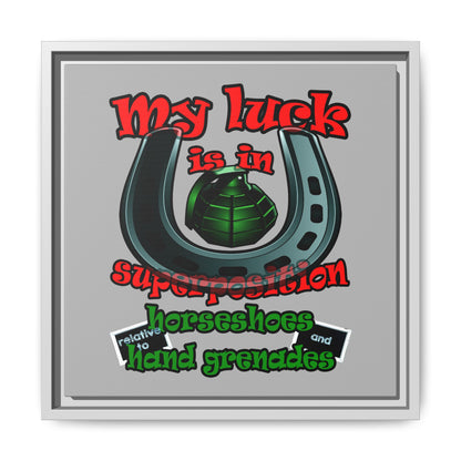 my luck - framed canvas art (light grey)