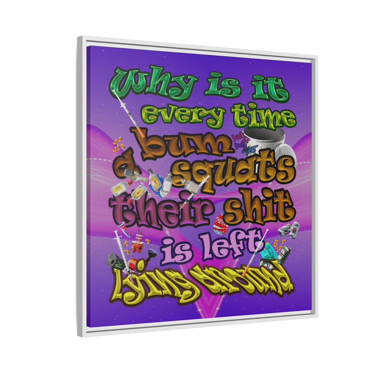 the bum's shit - framed canvas art (purple-pink wave)