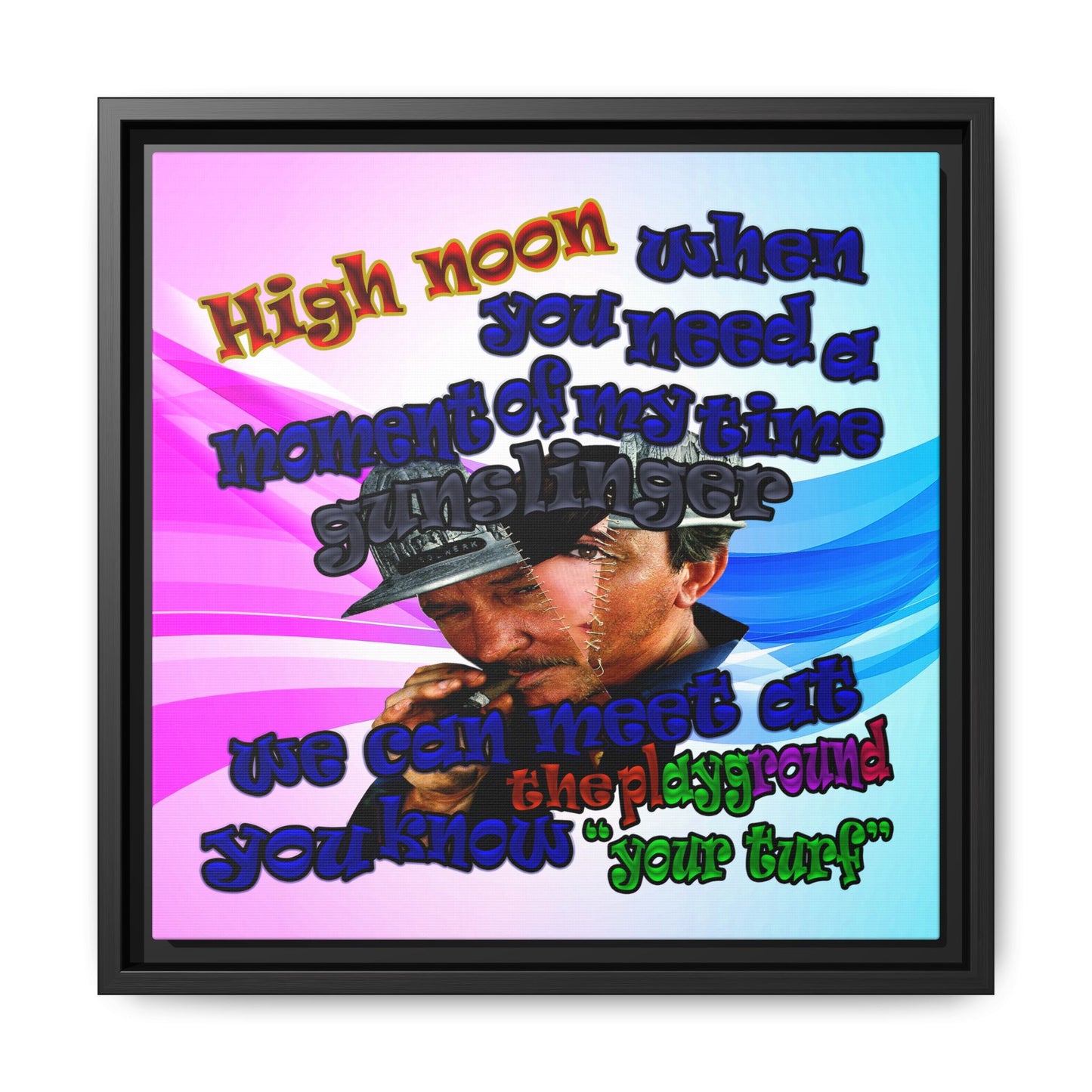 high noon - framed canvas art (light blue-pink wave)