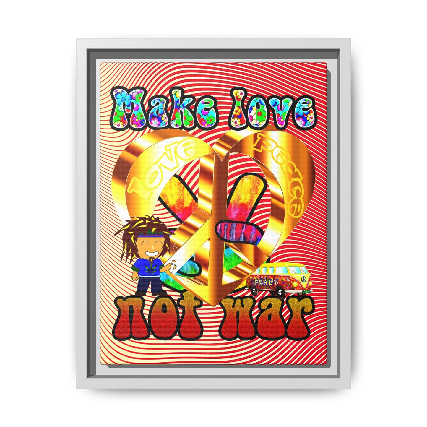 love peace - framed canvas art (yellow-orange wave)
