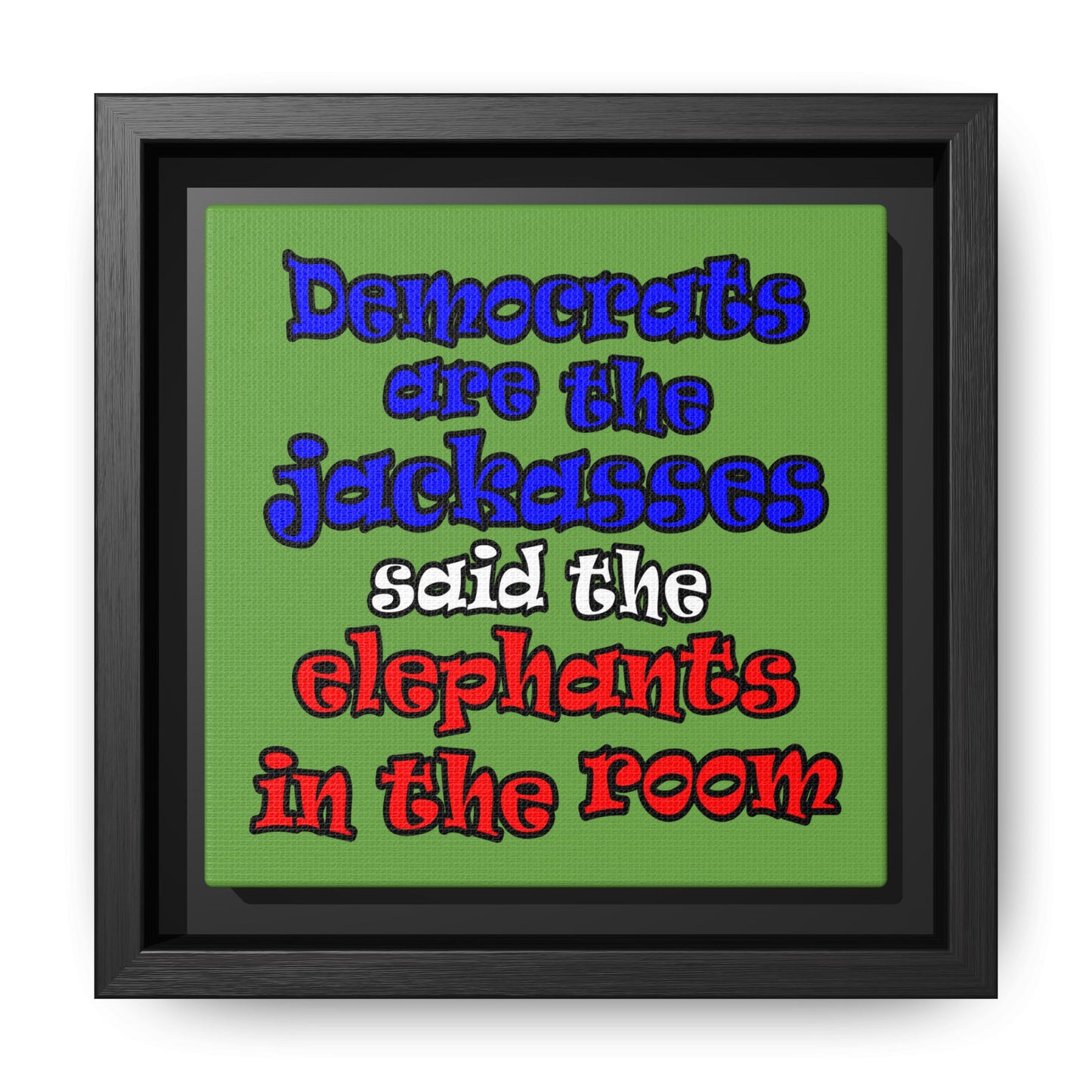 donkeys and elephants - framed canvas art (green)