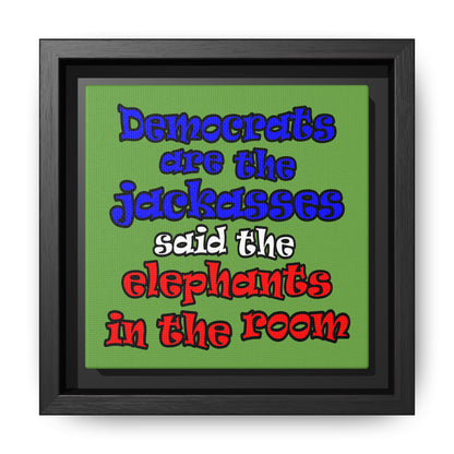 donkeys and elephants - framed canvas art (green)
