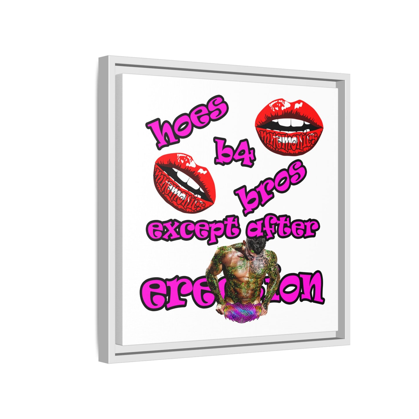 hoes b4 bros - framed canvas art (white)
