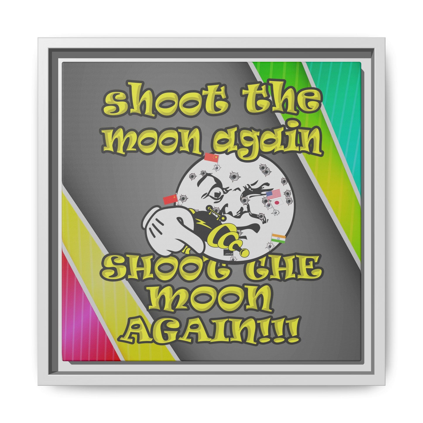 shoot the moon again - framed canvas art (rainbow split)