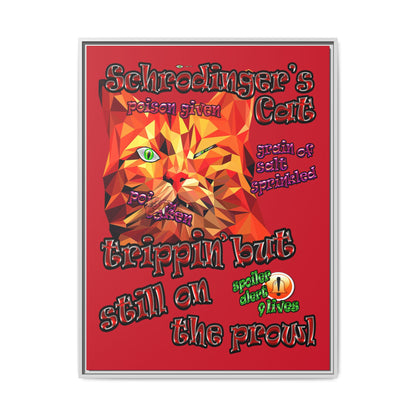 schrodinger's cat - framed canvas art (dark red)