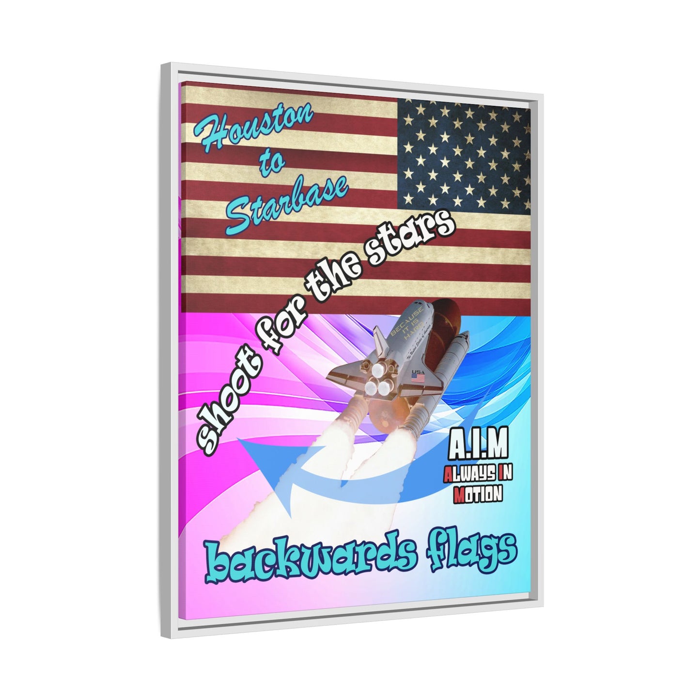 shoot for the stars - framed canvas art (light blue-pink wave)