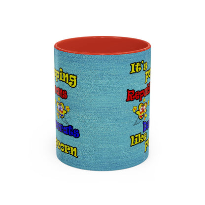 popping like popcorn - Accent Mug (faded dark blue)