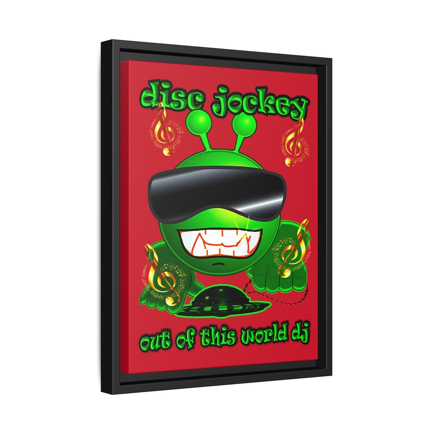 disc jockey - framed canvas art (dark red)