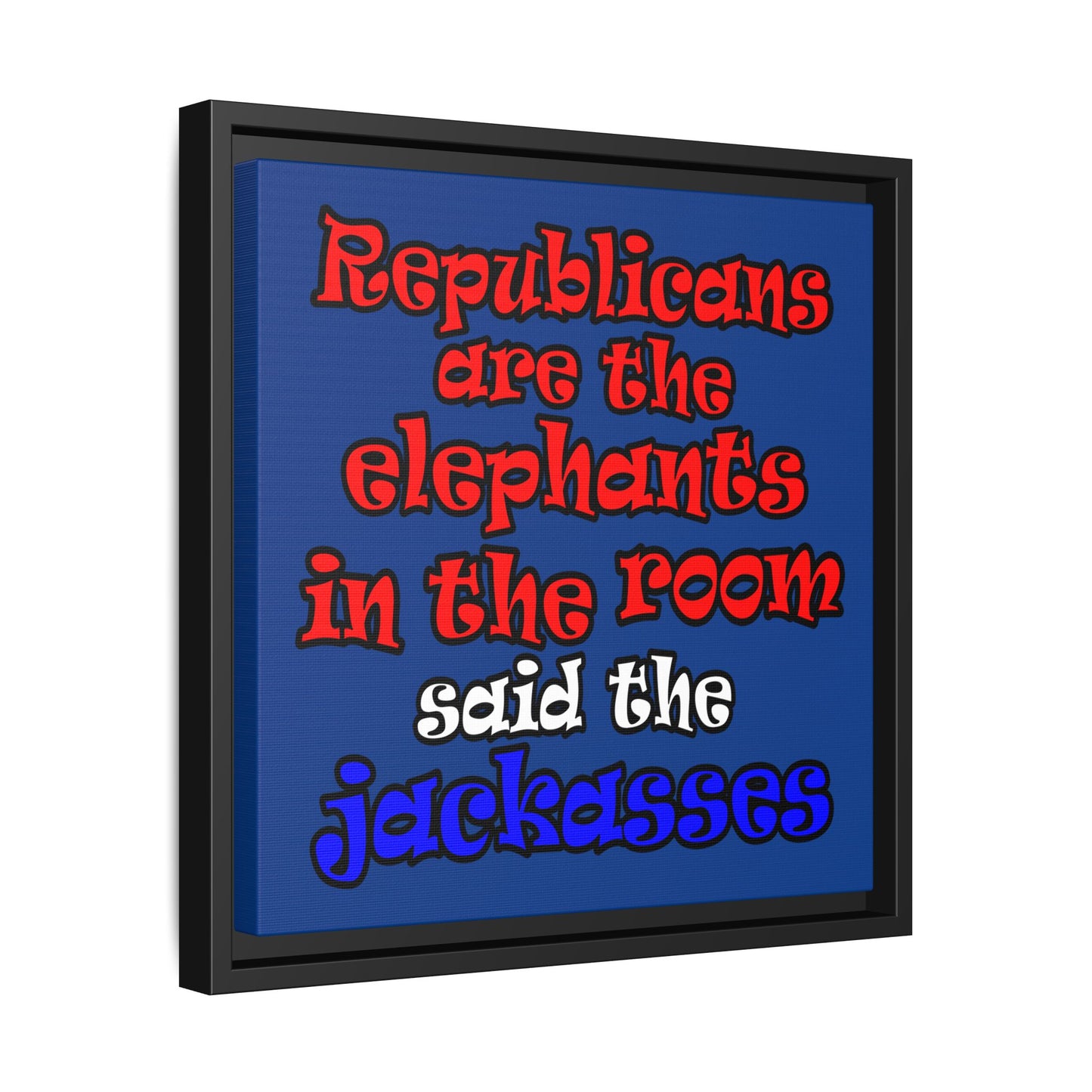 donkeys and elephants - framed canvas art (dark blue)