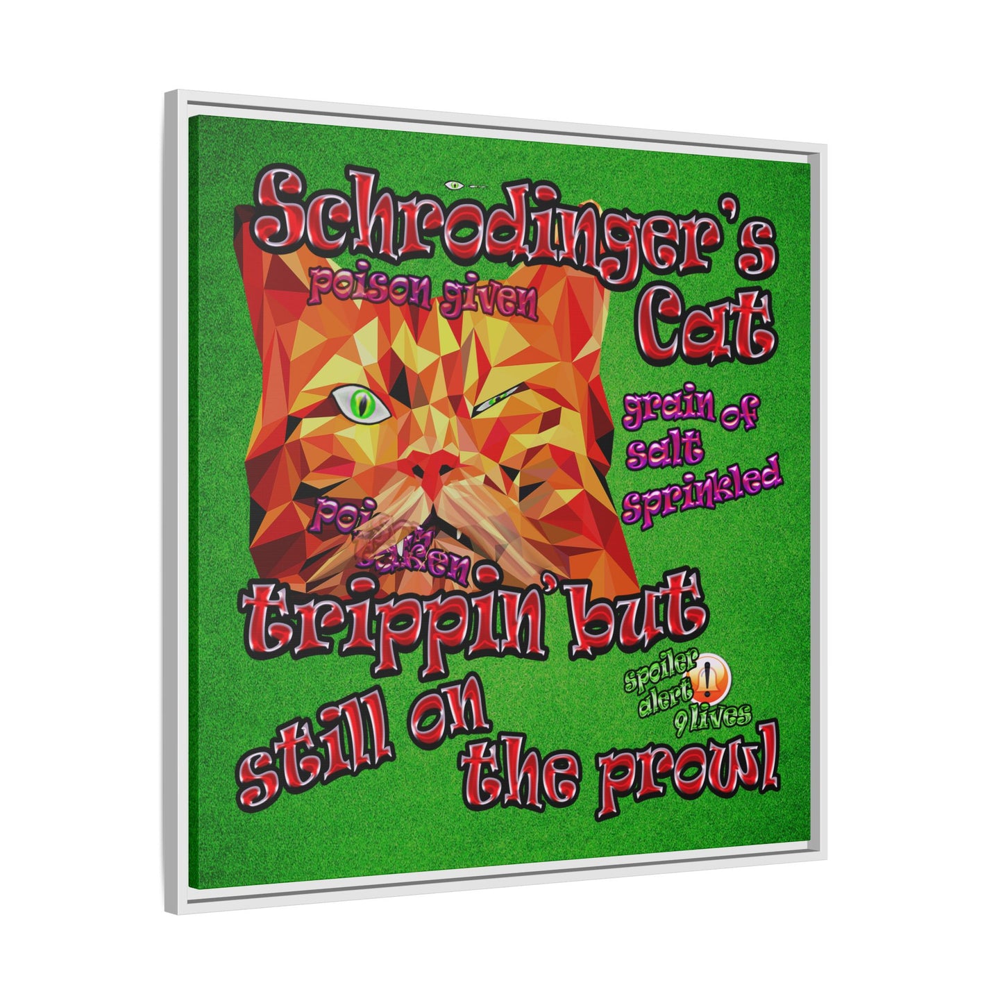 schrodinger's cat - framed canvas art (green turf)